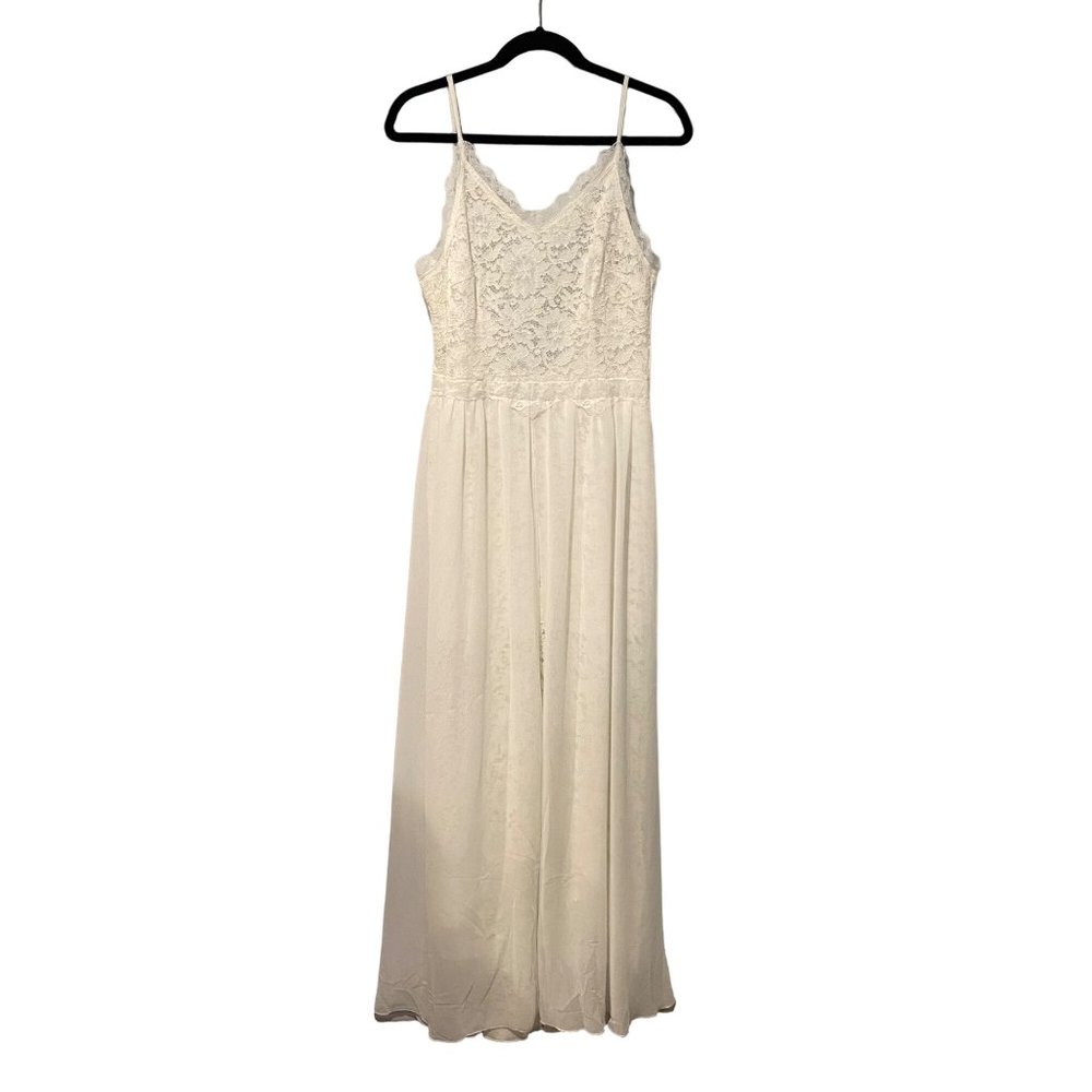Sheilay size Small White full length gown with lace and sheer skirt sleeveless